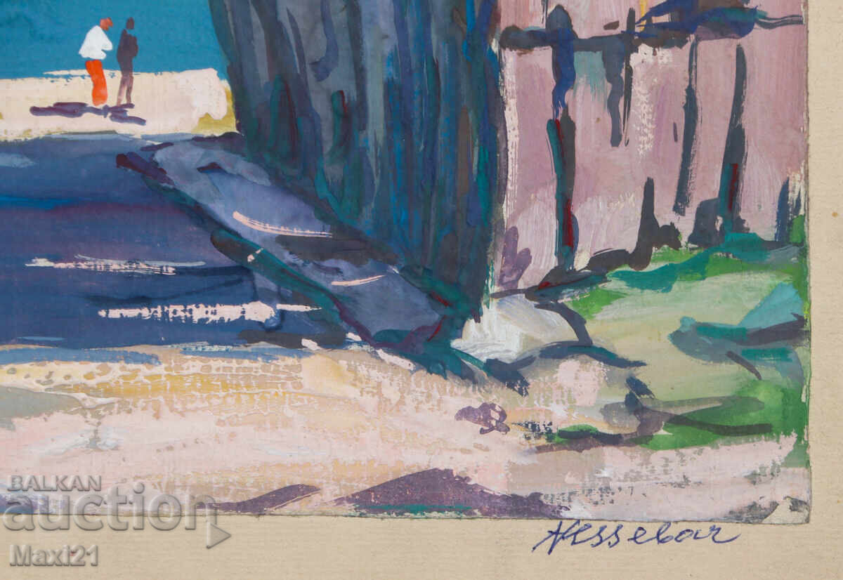 Seascape painting gouache, signed 1978 - 6
