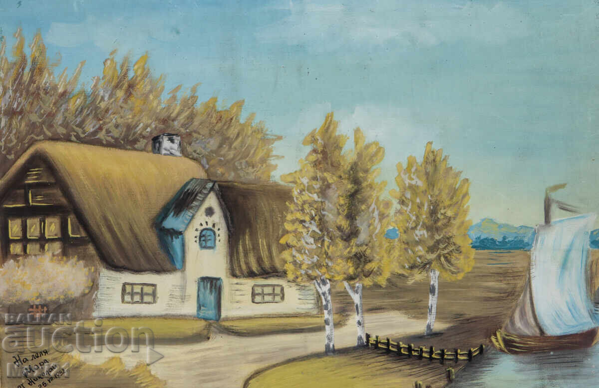 Village house, folklore landscape oil painting Village house, folklore landscape oil painting