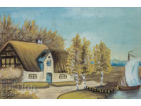 Village house, folklore landscape oil painting