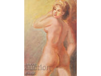 Oil painting female portrait, nude body