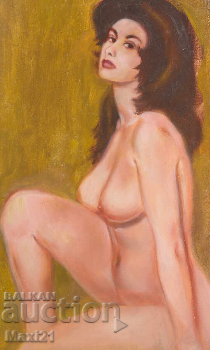 Auction  Oil painting female portrait, nude body
