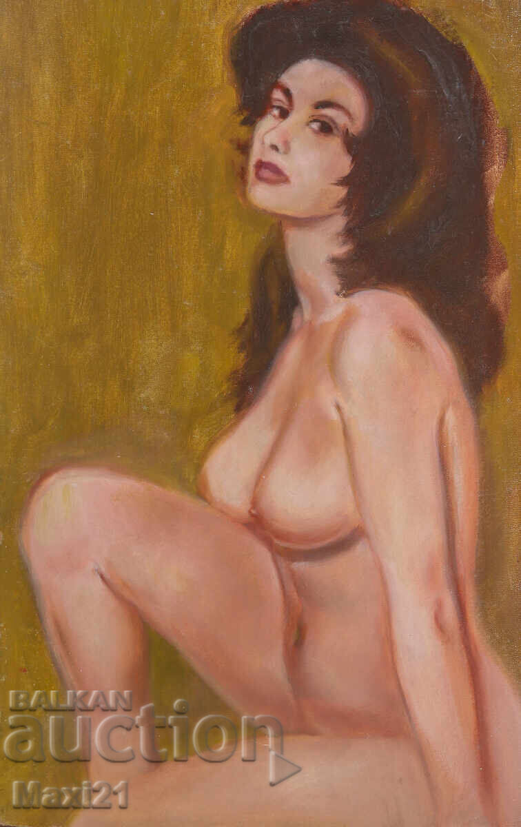 Oil painting female portrait, nude body