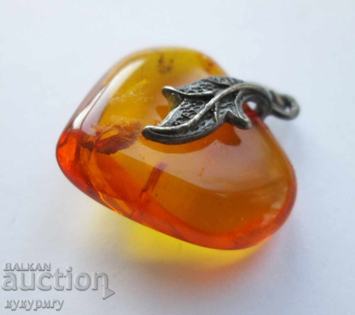 Pandantiv delicat din chihlimbar în formă de inimă, chihlimbar și argint - 6