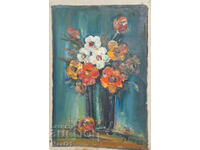 Tablou ulei natură statică vază cu flori 1982g