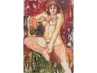 Oil painting female portrait, nude body
