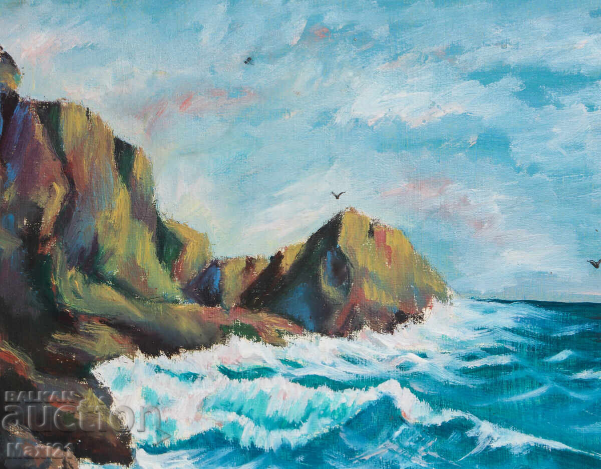 Livrarea Tablou în ulei, țărm stâncos de mare, peisaj