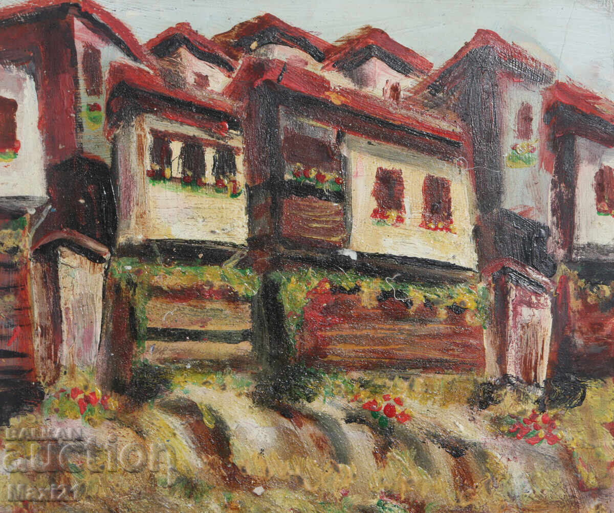 Delivery of Village houses, folk landscape painting oil on canvas