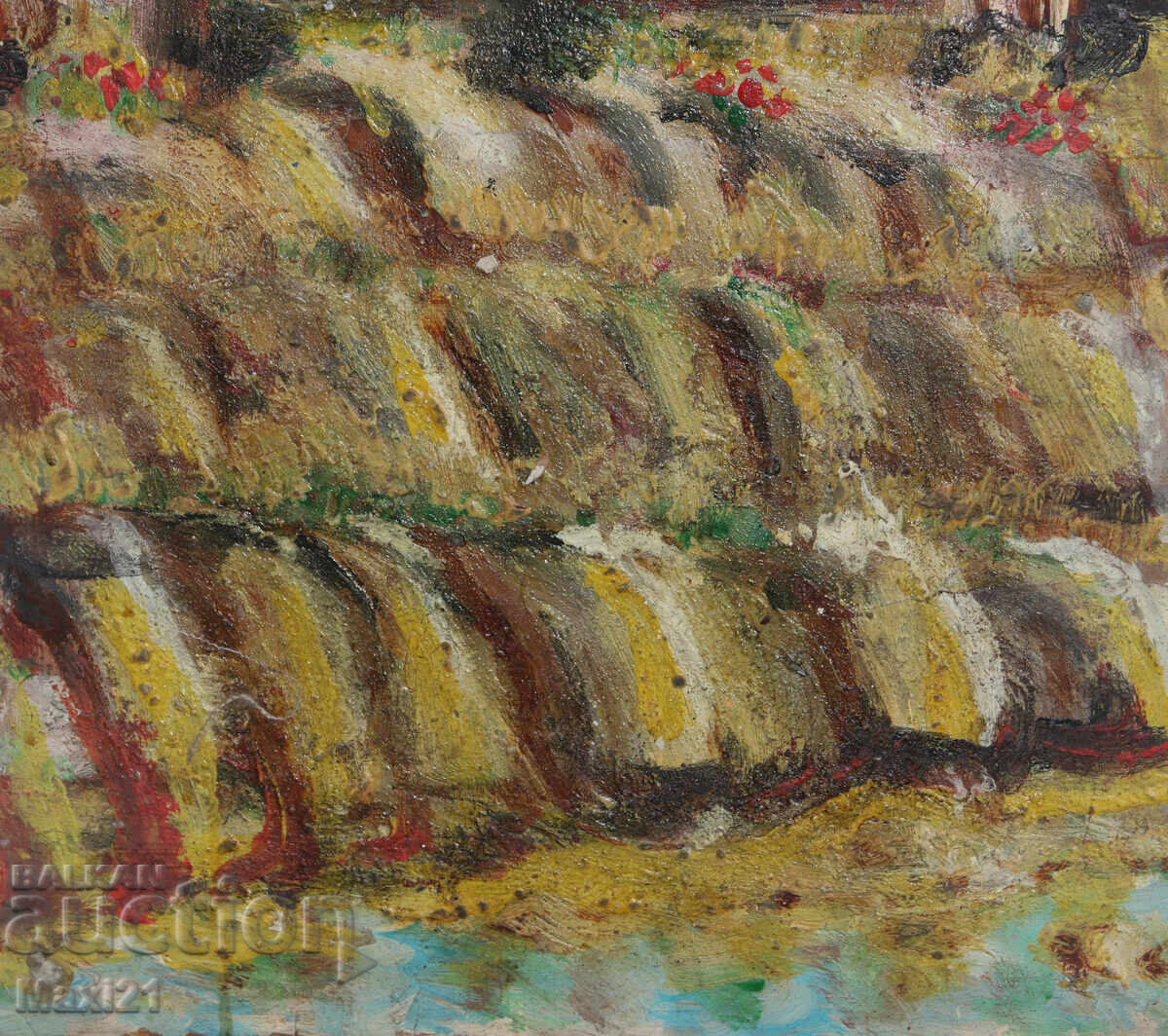 Village houses, folk landscape painting oil on canvas - 6