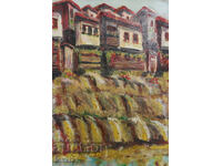 Village houses, folk landscape painting oil on canvas