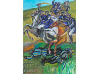 Илюстрация гваш върху хартия военна сцена