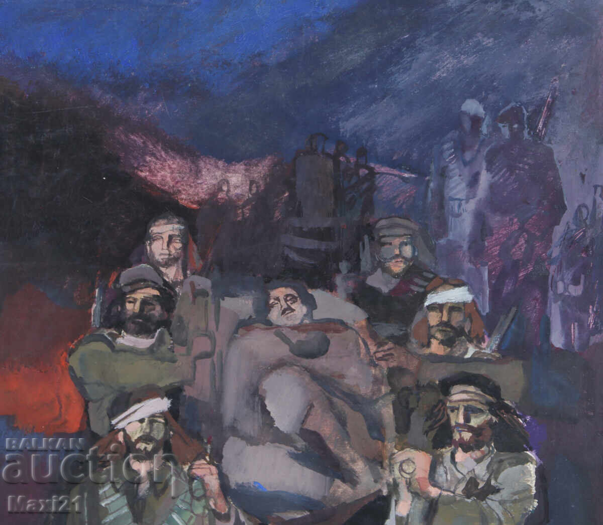 Delivery of Old Gouache Painting Partisans