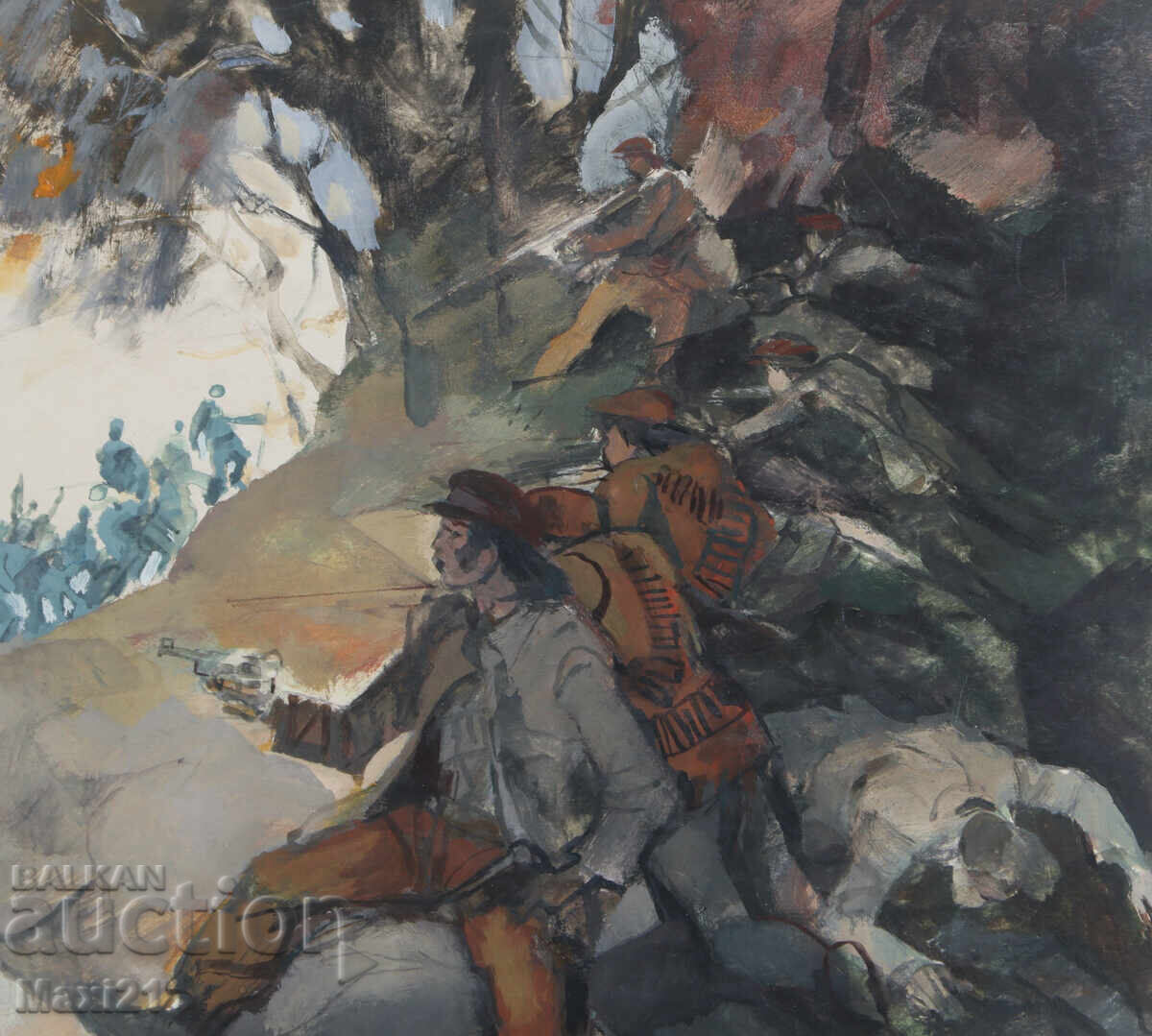 Livrarea Pictură veche guașă partizani 1979