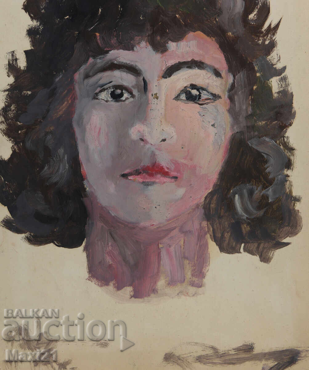 Tablou vechi, culori tempera, portret feminin - 5