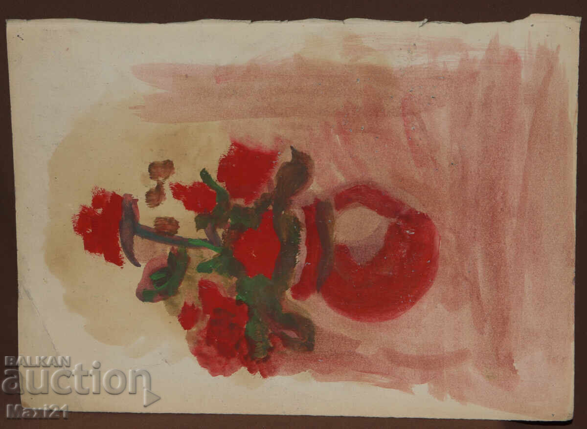 Tablou vechi, culori tempera, portret feminin - 6