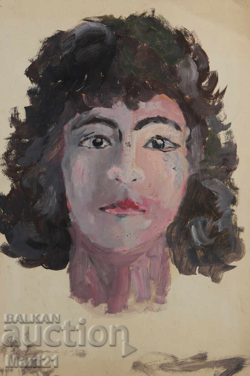 Tablou vechi, culori tempera, portret feminin
