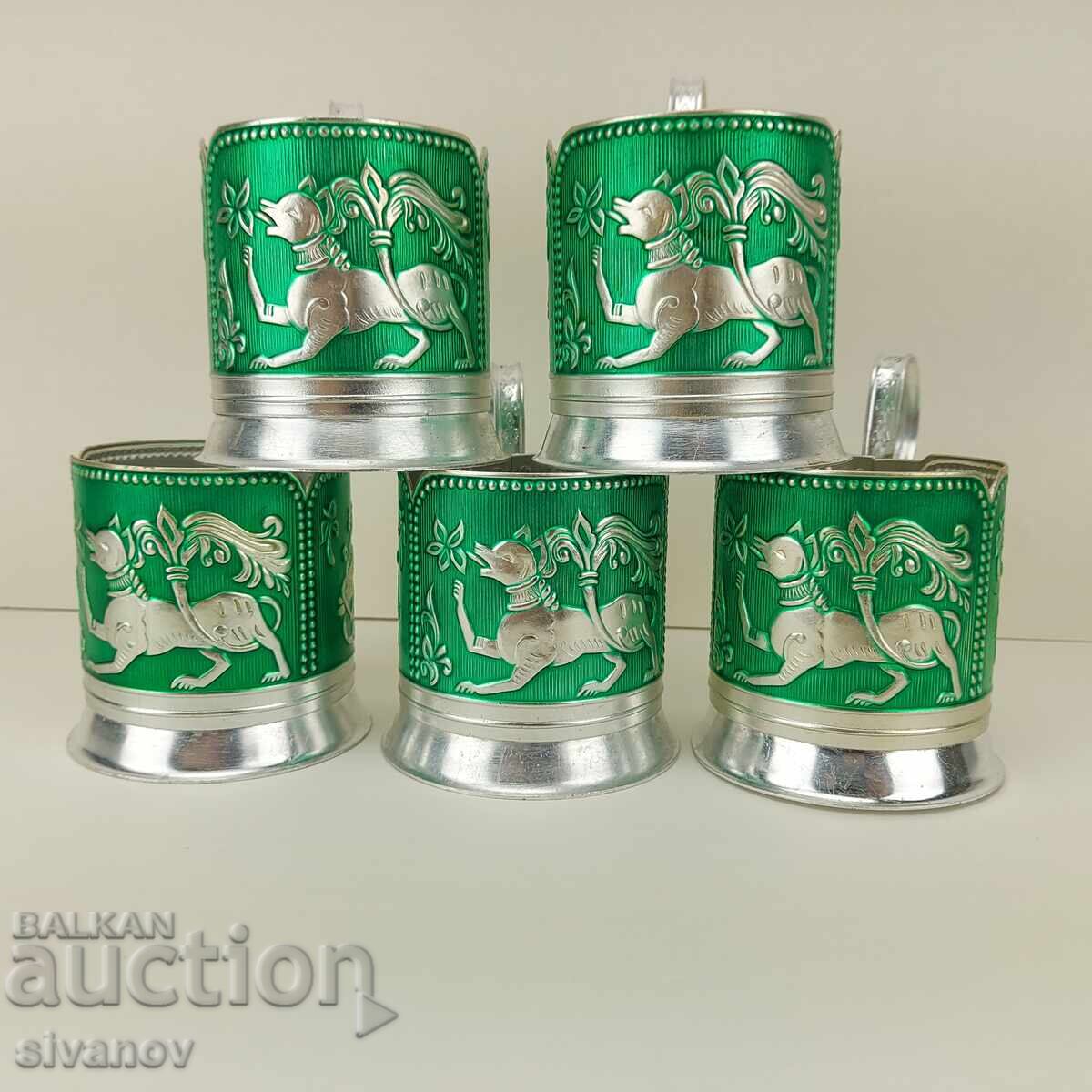 Set vechi sovietic rusesc de 5 suporturi pentru cești #4238