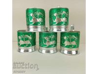 Set vechi sovietic rusesc de 5 suporturi pentru cești #4238