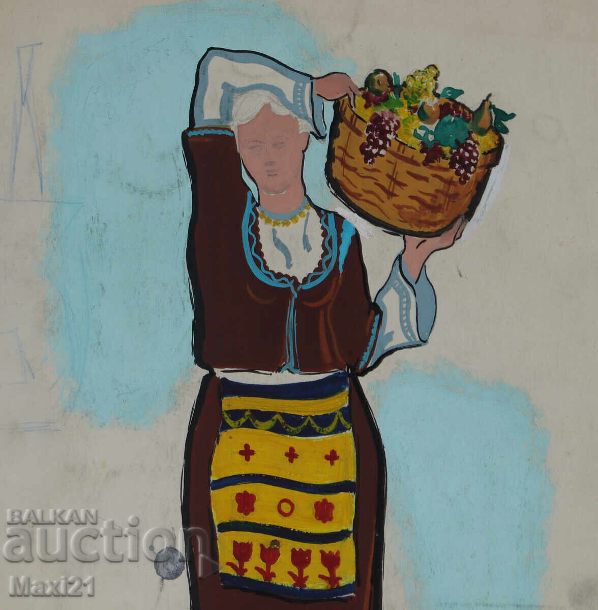 Livrarea Tablou cu tempera, femeie în costum popular