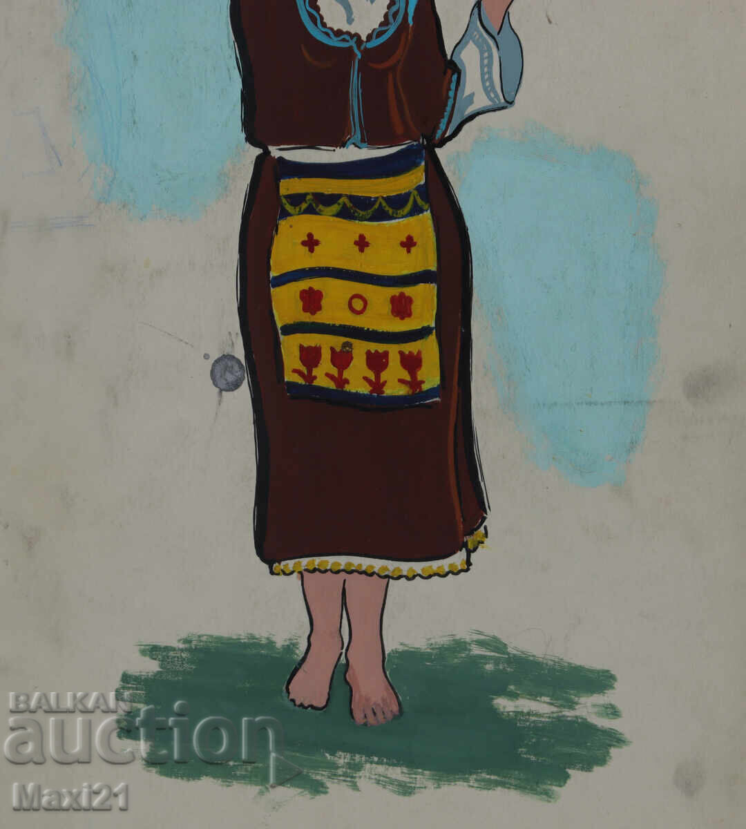 Tablou cu tempera, femeie în costum popular - 5