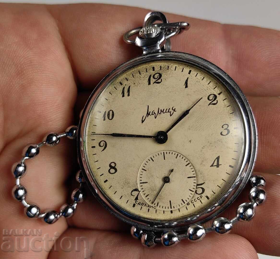 SOCIAL POCKET WATCH MOLNIJA WITH CHAIN LIGHTNING WORKS SOCIAL POCKET WATCH MOLNIJA WITH CHAIN LIGHTNING WORKS
