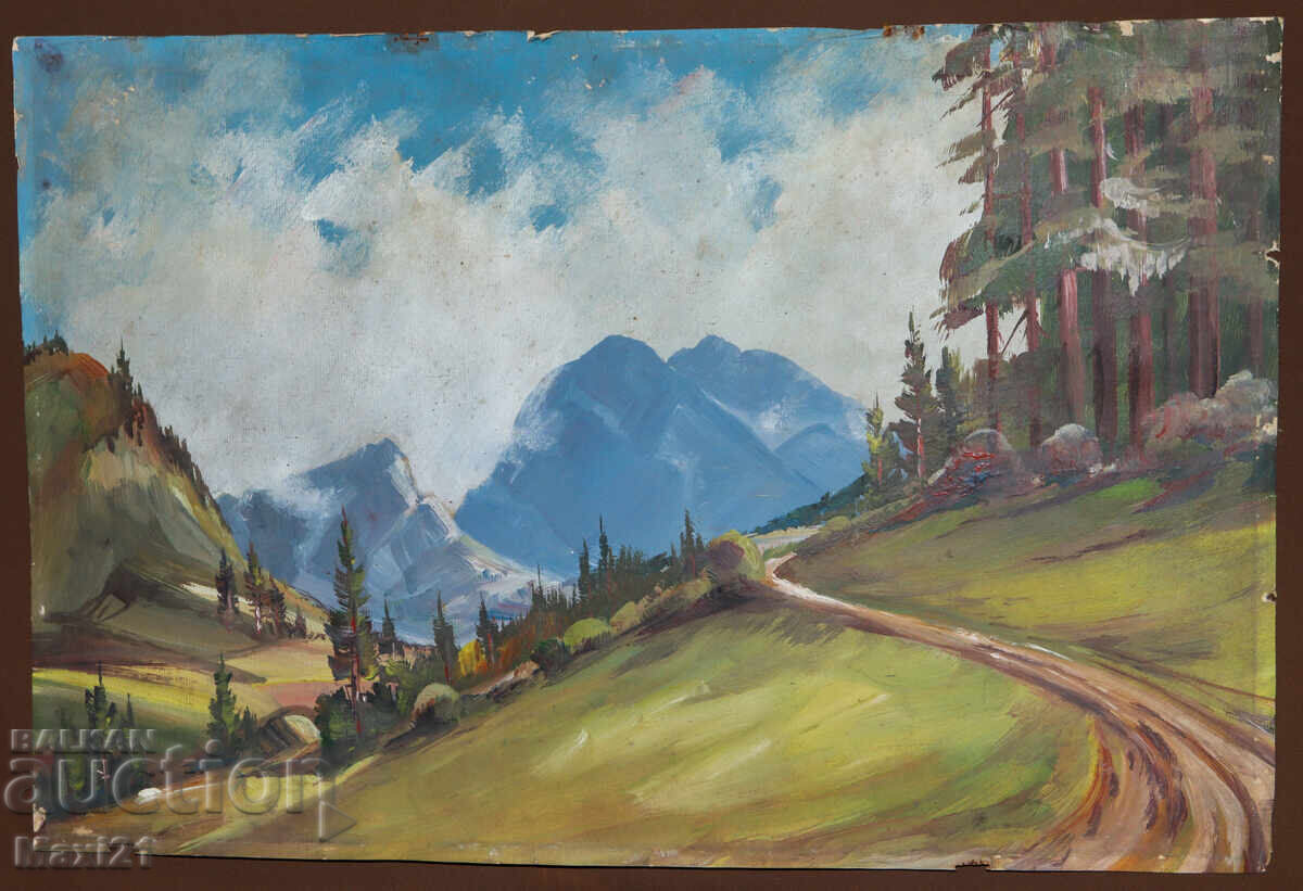 Old painting tempera paints mountain landscape with price 250.00 BGN | € 127.82