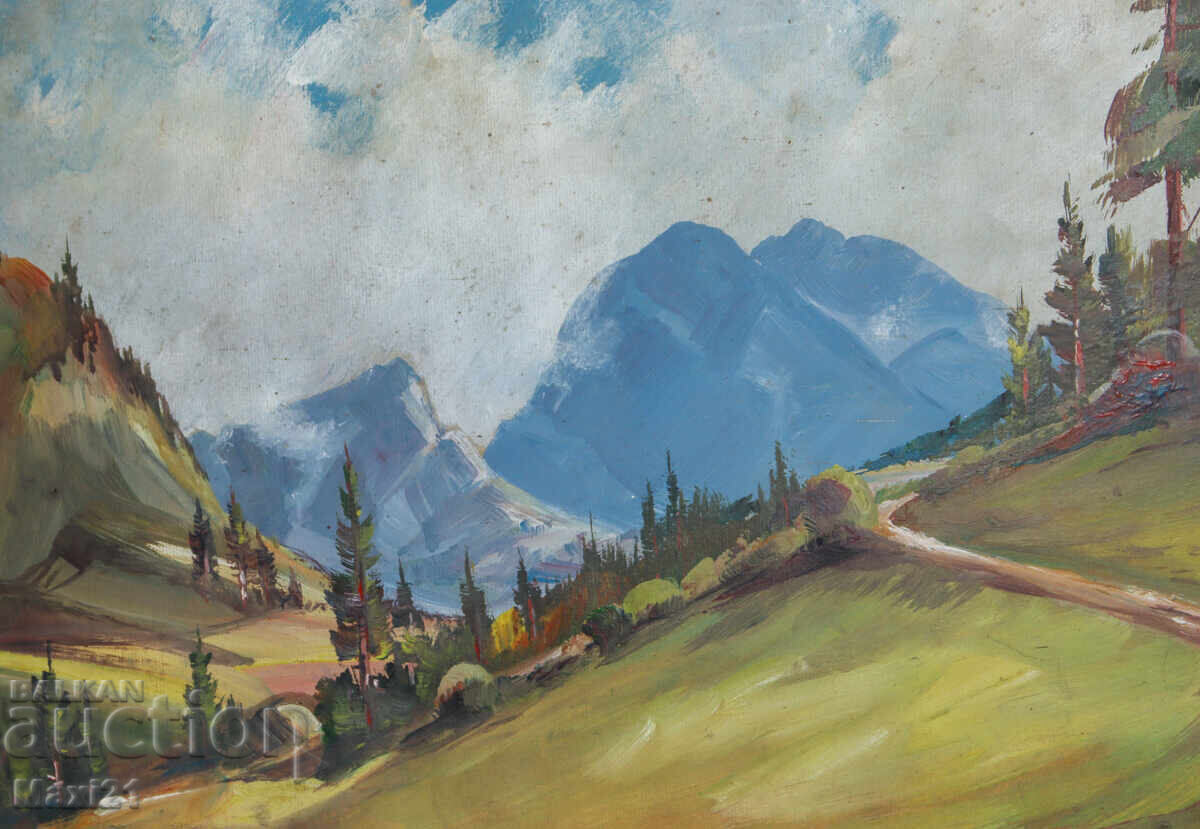 Old painting tempera paints mountain landscape - 5