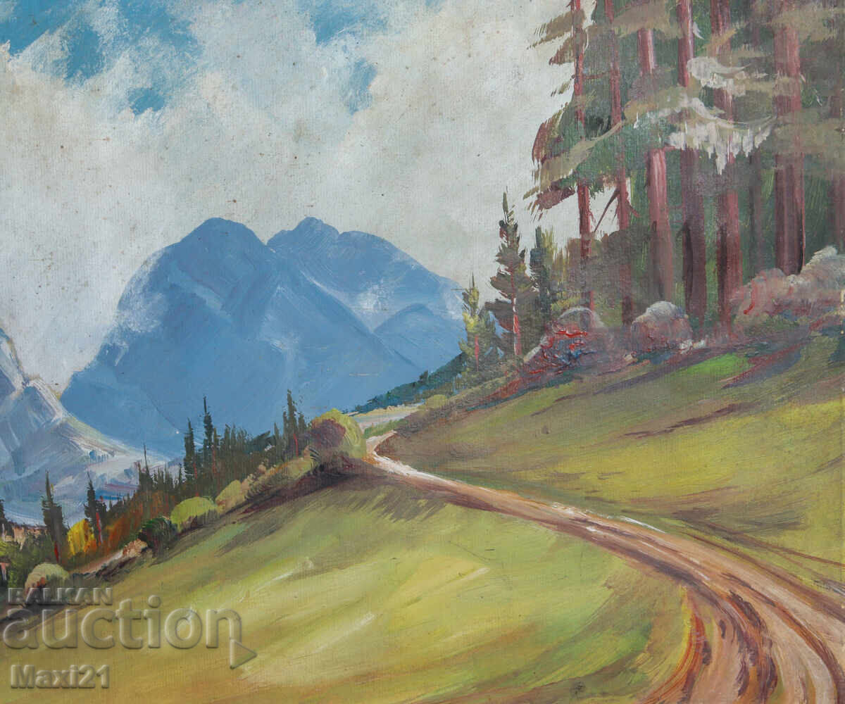 Old painting tempera paints mountain landscape - 6