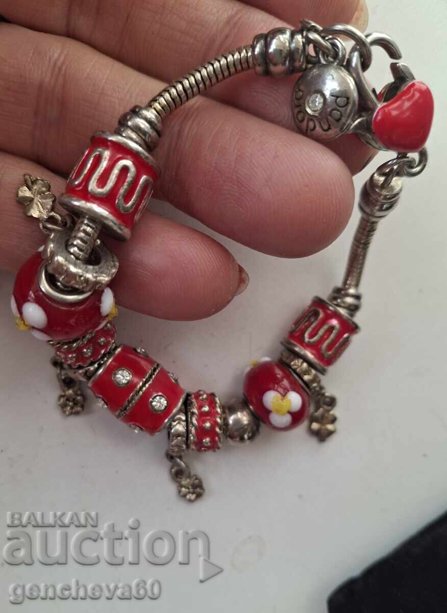 Brățară vintage Pandora cu mărgele groase roșii și argintii - 6 Brățară vintage Pandora cu mărgele groase roșii și argintii - 6