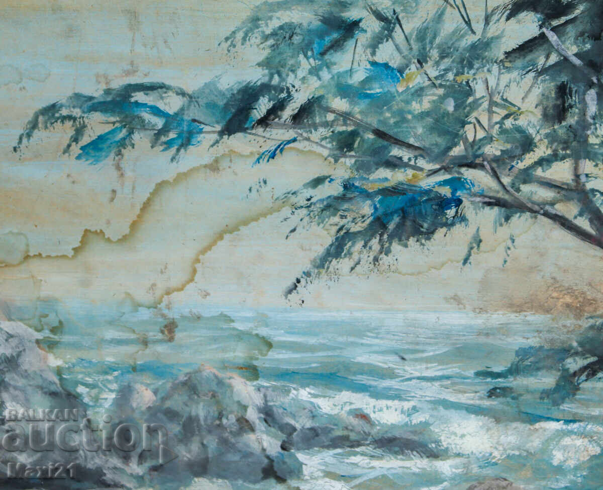 Delivery of Old painting, tempera paints, seascape