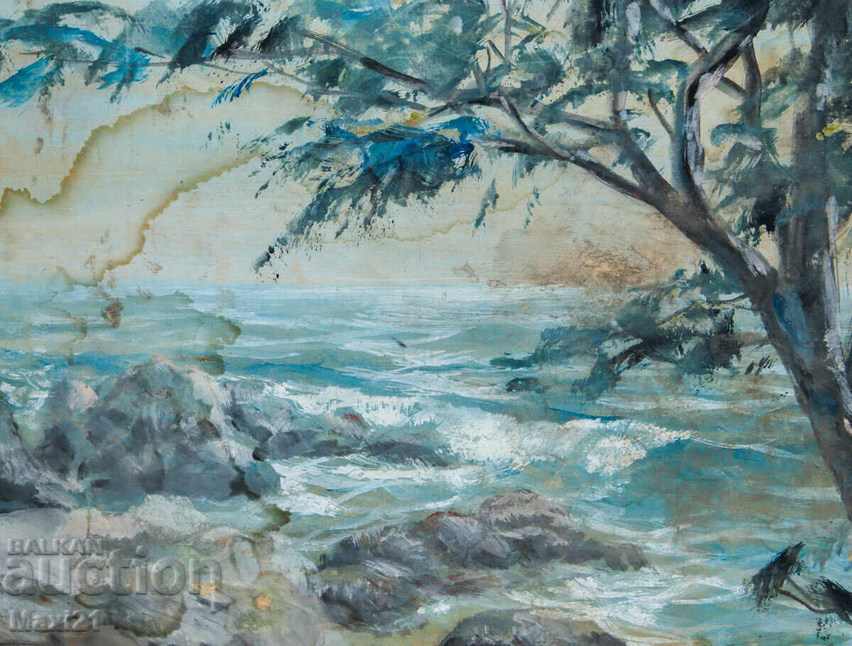 Old painting, tempera paints, seascape - 5