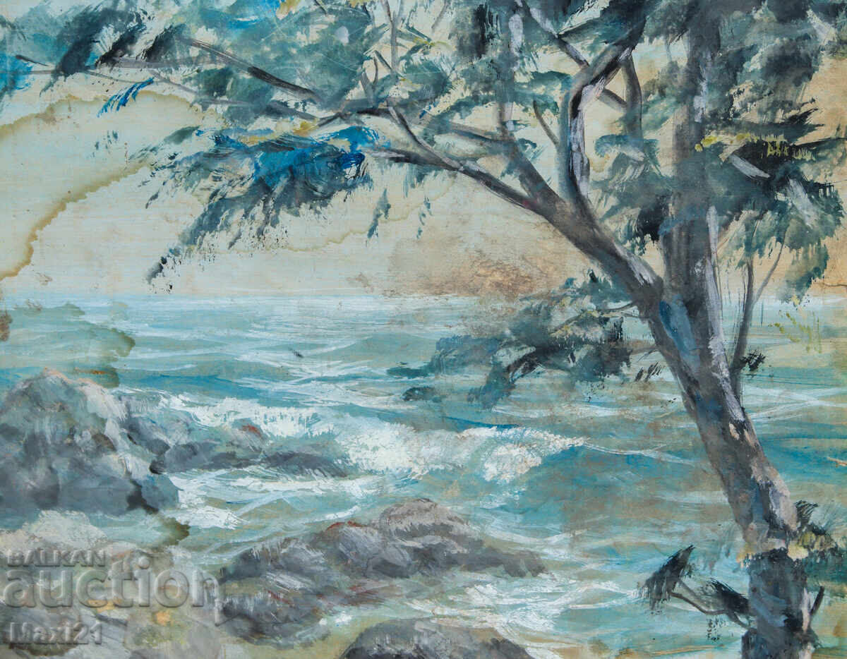 Old painting, tempera paints, seascape - 6