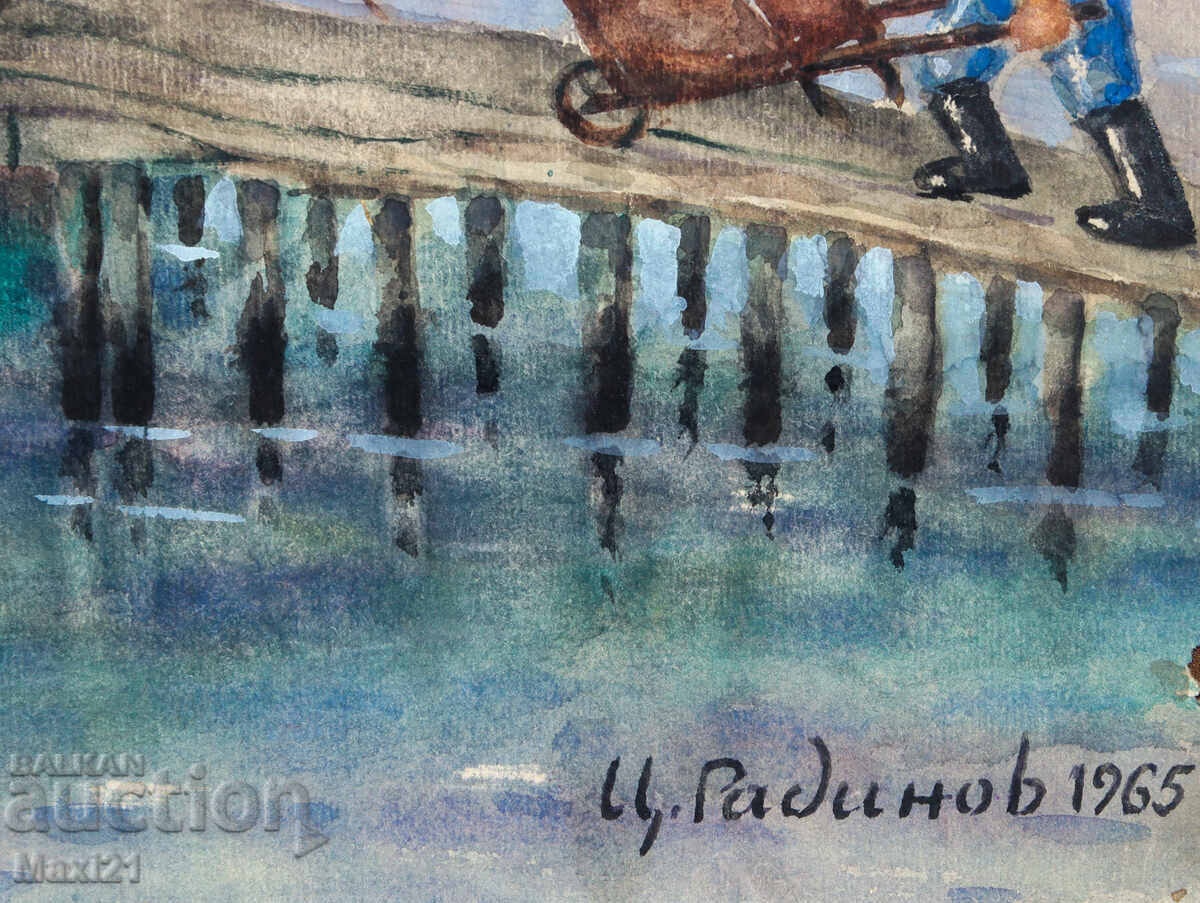 Картина aкварел пейзаж рибарска лодка 1965г. - 6