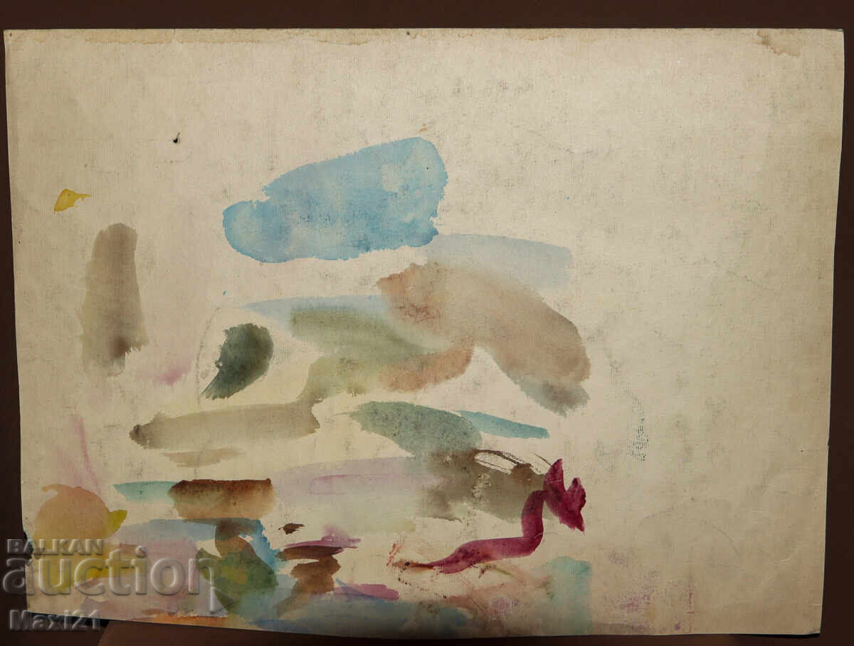 Картина aкварел пейзаж рибарска лодка 1965г. - 7