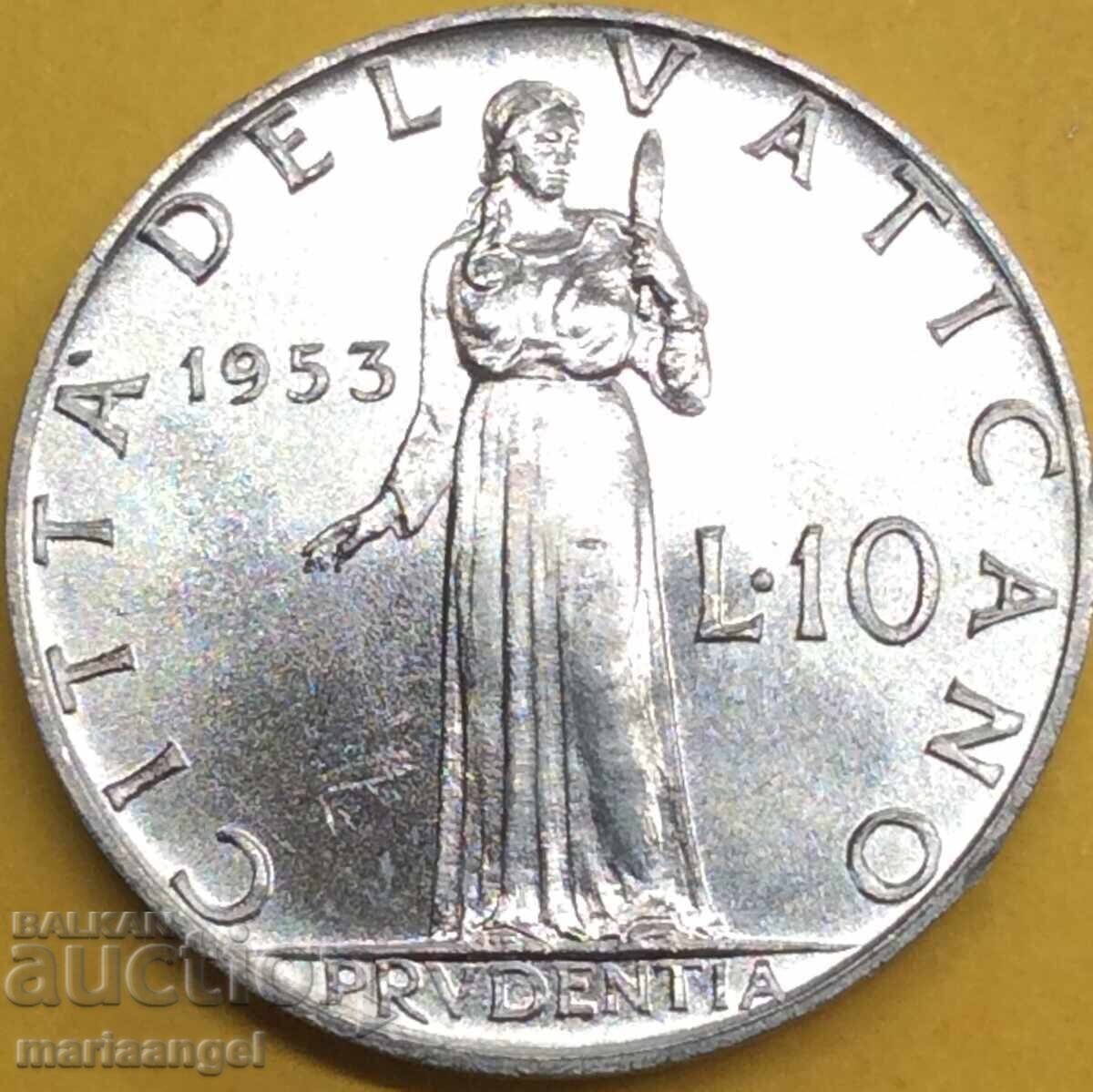 Δημοπρασία 10 λιρέτες 1953 Vatican Pius XII UNC