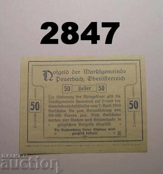 Peuerbach 50 heller 1920 Austria cu preț 1.50 BGN | € 0.77
