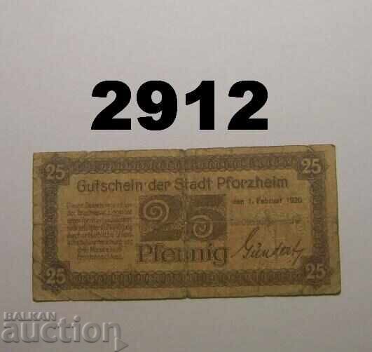 Pforzheim 25 pfennig 1920 Germania cu preț 1.00 BGN | € 0.51