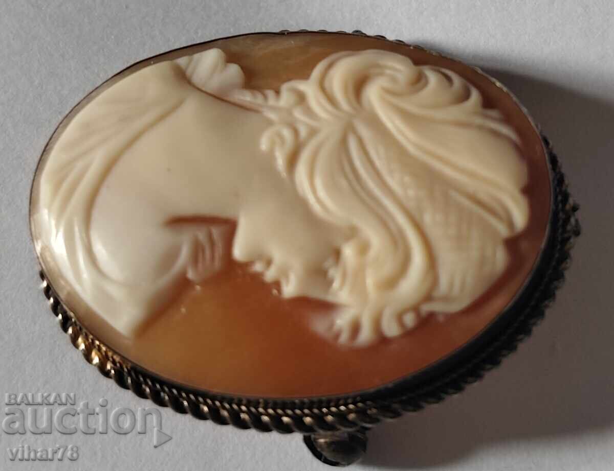 Δημοπρασία Παλιά ασημένια όμορφη καμέο καρφίτσα