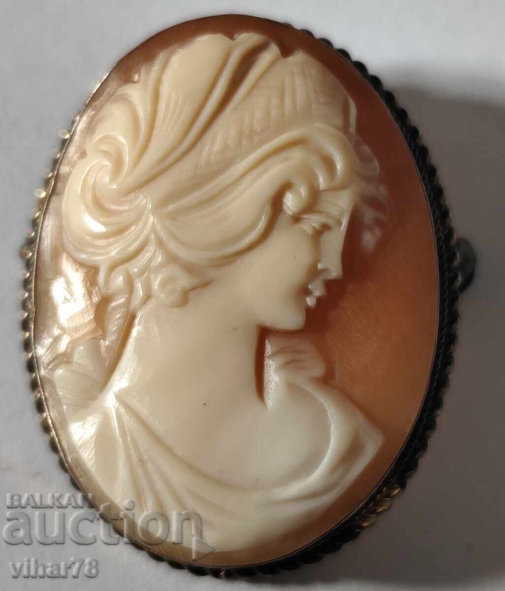 Παράδοση Παλιά ασημένια όμορφη καμέο καρφίτσα