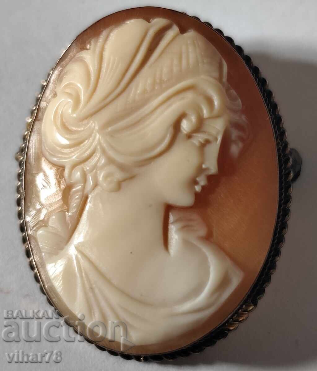 Παλιά ασημένια όμορφη καμέο καρφίτσα