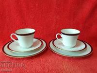 Lot set triplu WEIMAR Harmonie - 2 cești, 4 farfurii GDR Cobalt