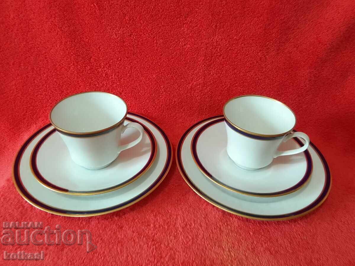 Lot of three-piece set WEIMAR Harmonie - 2 cups, 4 plates GDR Cobalt with price 51.00 BGN | € 26.08