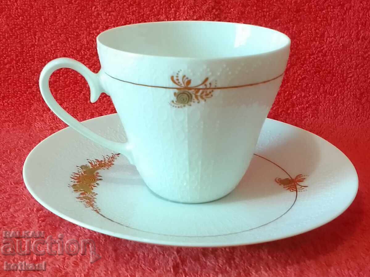 Licitație Set dublu de porțelan ceașcă farfurie aurire Rosenthal lucrat manual