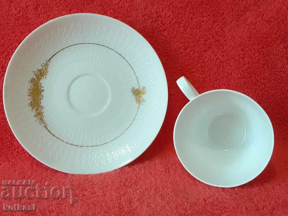 Livrarea Set dublu de porțelan ceașcă farfurie aurire Rosenthal lucrat manual