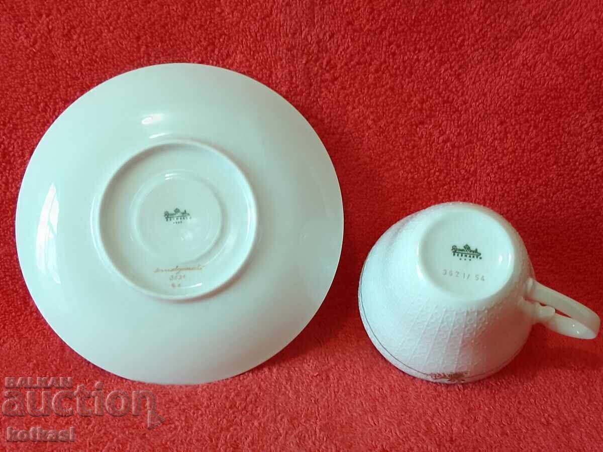 Set dublu de porțelan ceașcă farfurie aurire Rosenthal lucrat manual - 5