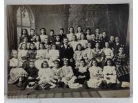 END OF THE 19TH CENTURY STUDENTS TEACHER OLD LARGE PHOTO CARDBOARD