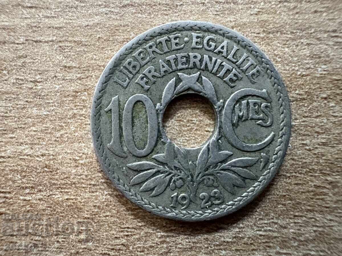 France - 10 Centimes (1923) - Lightning Mark