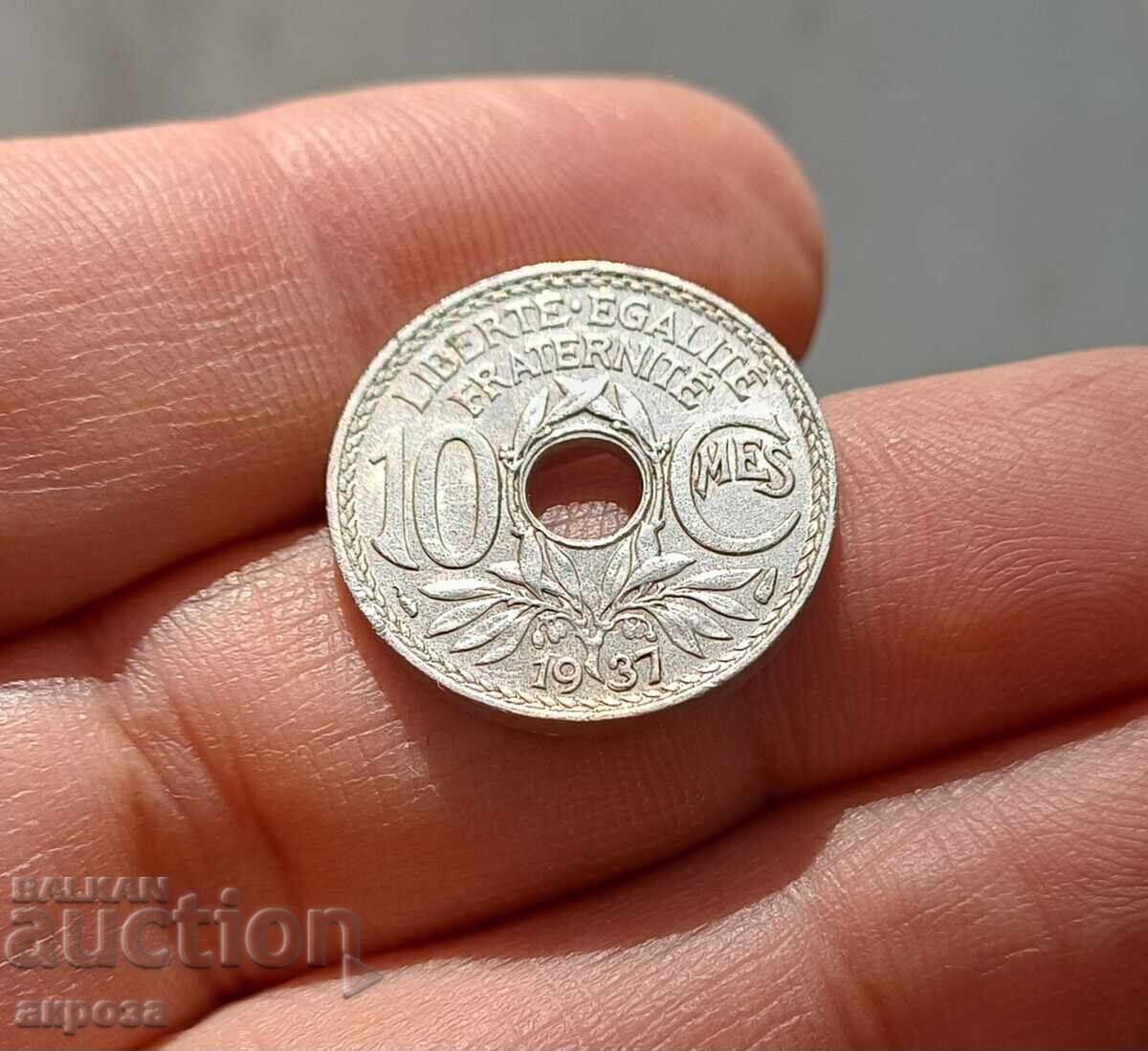 10 центимес Франчия 1937 с гланца