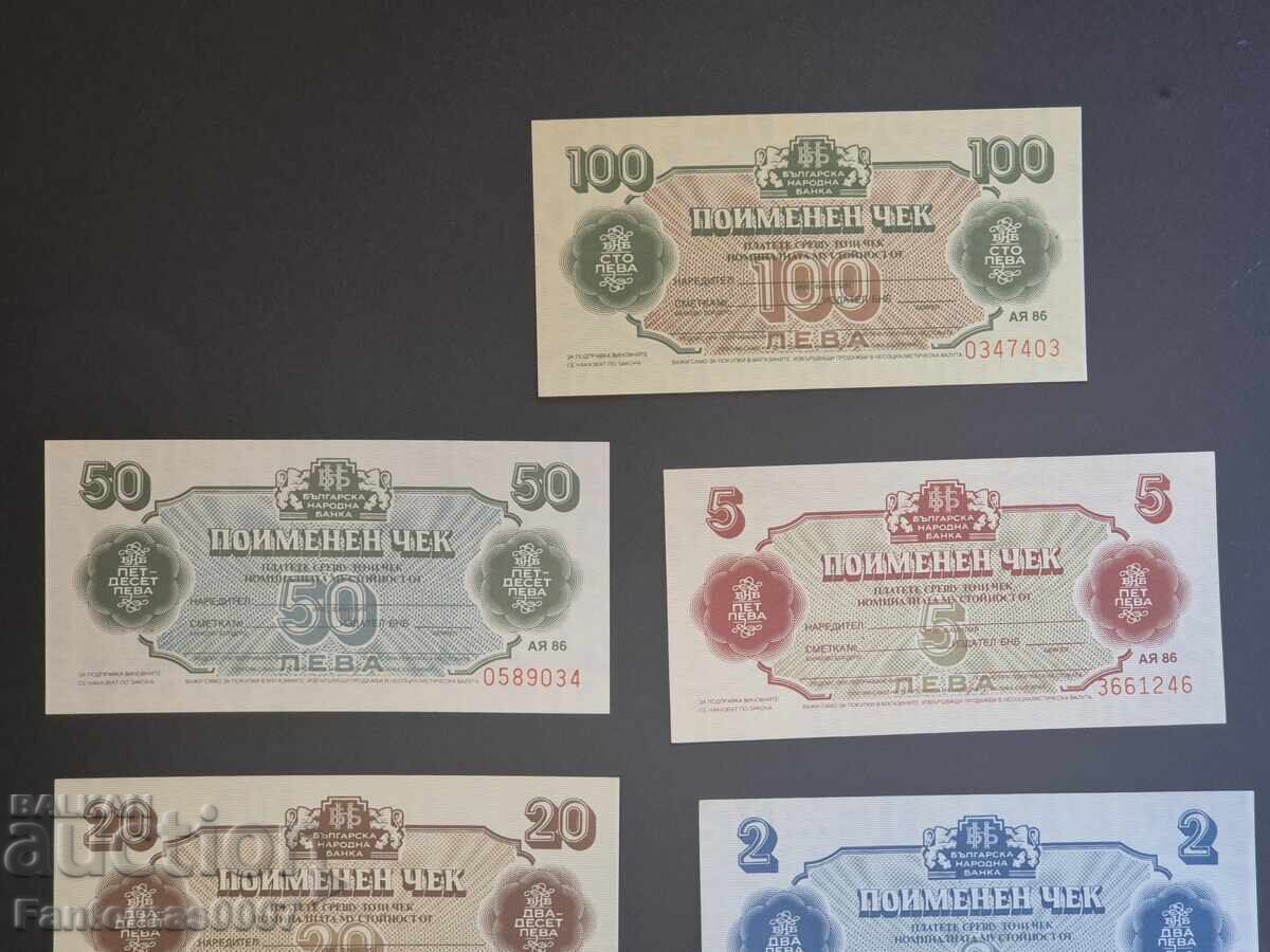 SET OF NAMED CHECKS 1986 YEAR UNC - 5 SET OF NAMED CHECKS 1986 YEAR UNC - 5