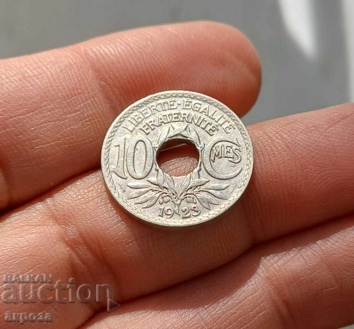 10 центимес Франция 1923 с гланца