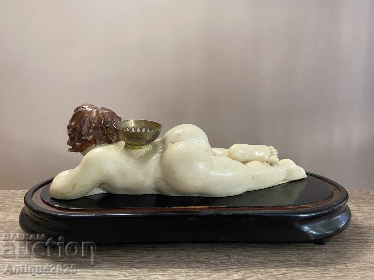 Δημοπρασία Αντίκα ισπανικό κηροπήγιο "Έρως" σε ξύλινη βάση